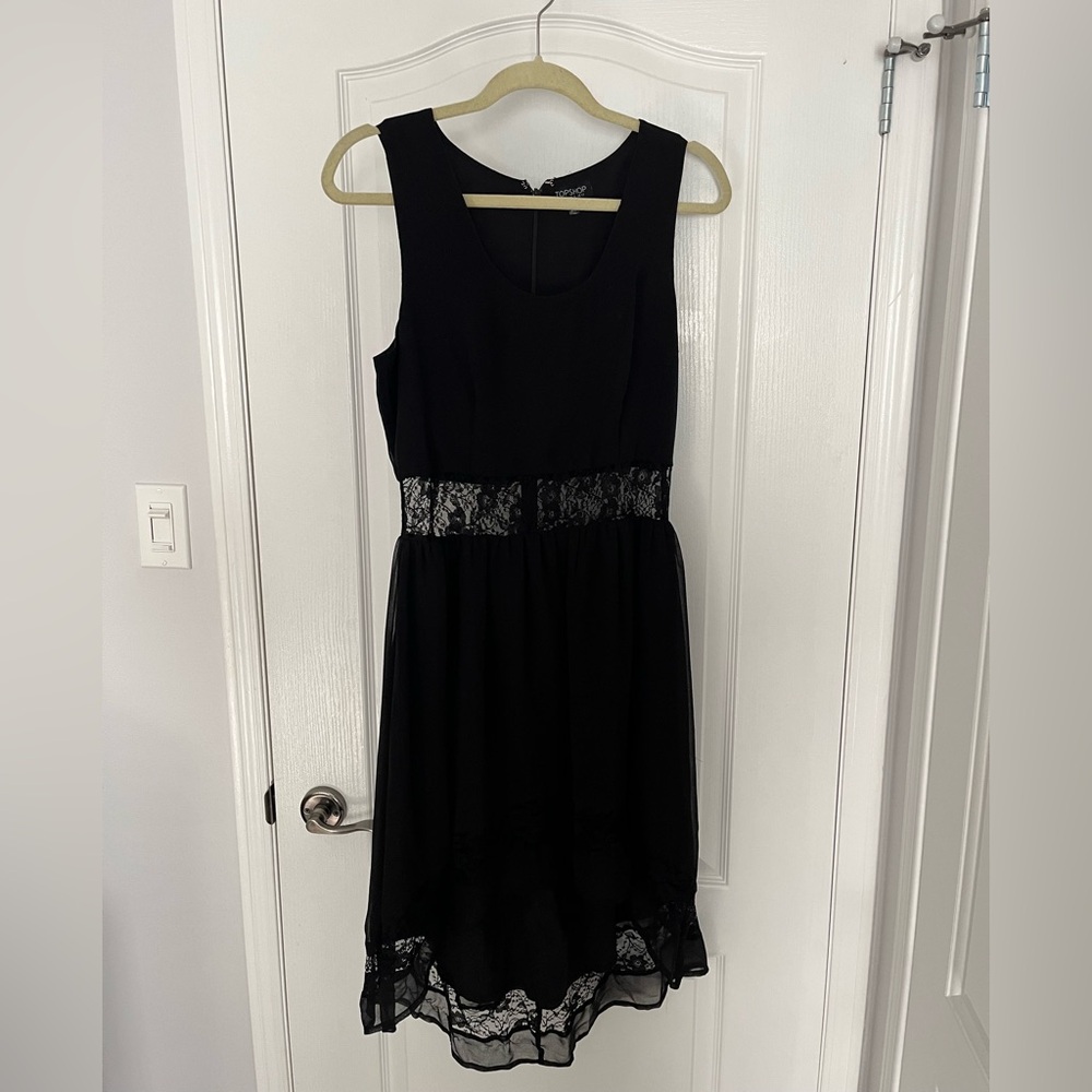 Topshop Black Midi Dress with Lace Detail